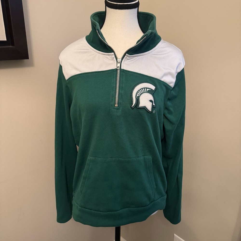 PINK Victoriaโs Secret Michigan State Spartansโ Sequin 1/4 Zip Large